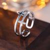 Double Layer White Zircon Cross Ring for Women Real 925 Sterling Silver Open Adjustable Finger Rings Party Wedding Jewelry