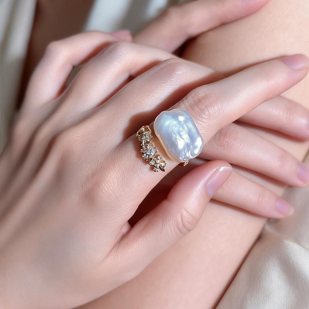 SENIKO 12-16mm Natürliche Süßwasser Perle Ringe Für Frauen Mode Weibliche Zirkonia CZ Ring Perle Schmuck Einstellbare ring