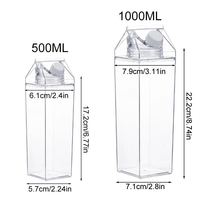 1Pc Juice Box Reusable 500/1000ML Outdoor Sports Water Bottle Transparent Milk Creative PS Portable Travel And Camping