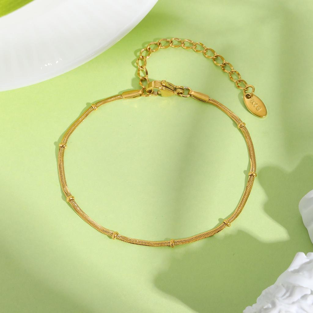 Adjustable Stainless Steel Snake Chain Bead Bracelet for Women,Handmade Cute Thin Dainty Wrist Bracelets