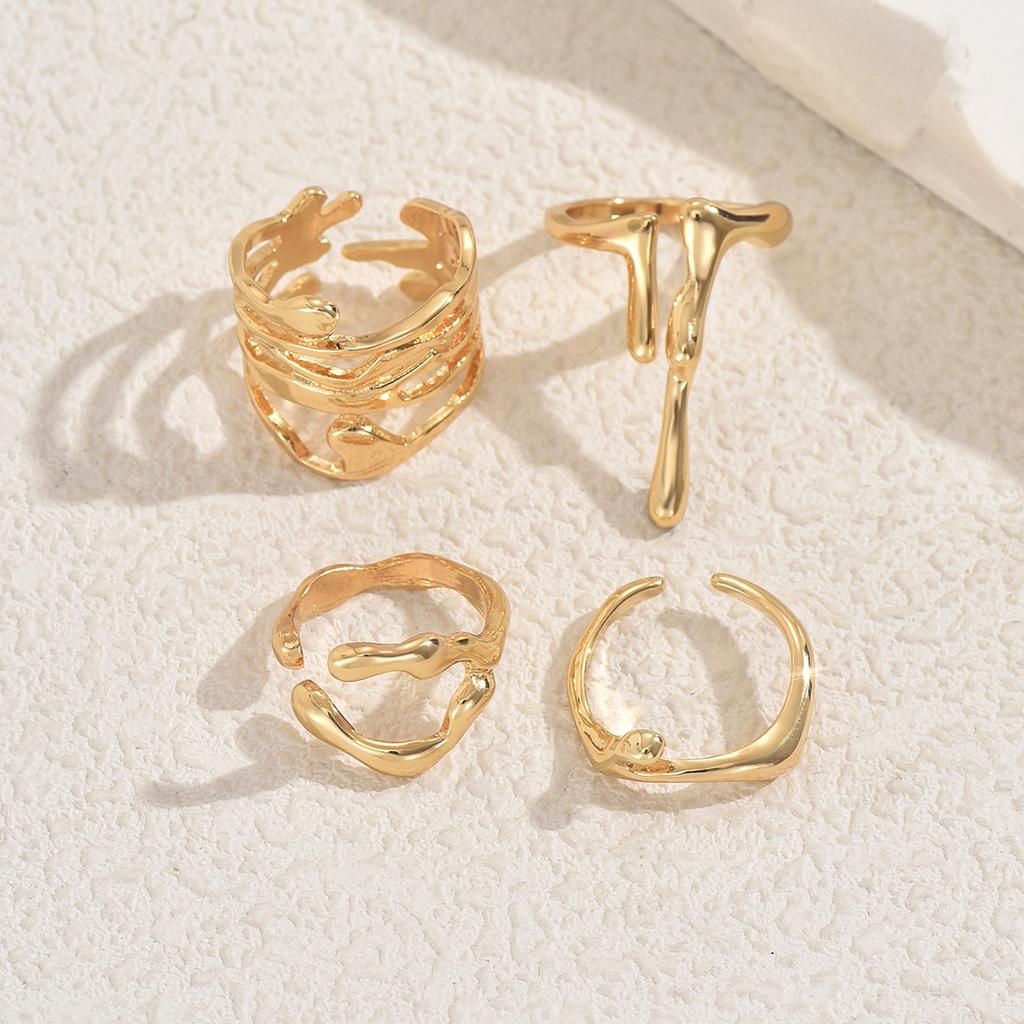 Wind jewelry geometric irregular lava design open ring set versatile high sense ring women