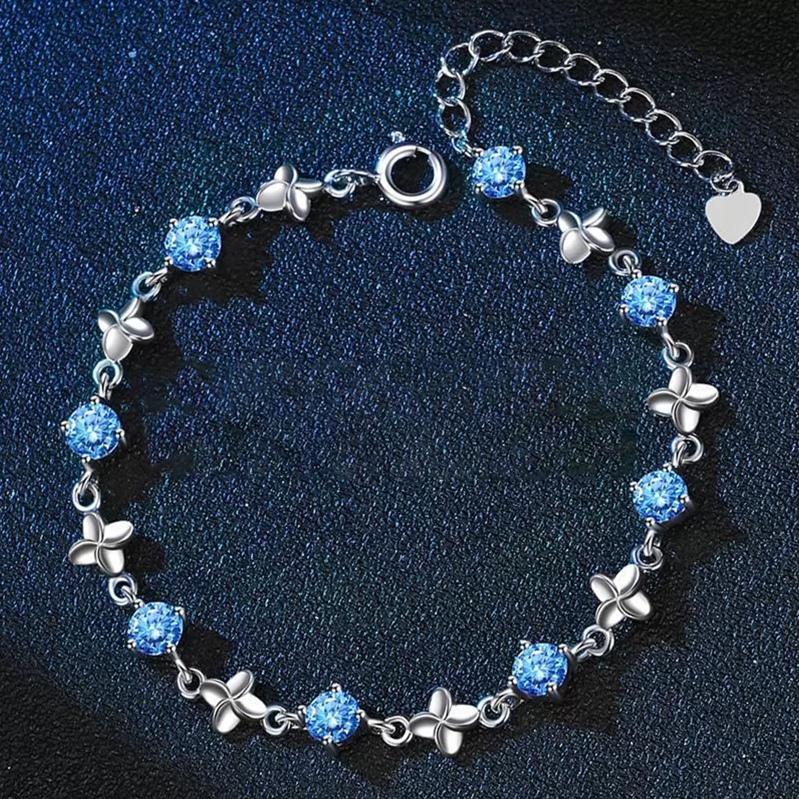 

Four Leaf Clover Bracelet for Women, Blue Zircon Charm Bangle, Mixed Material Lucky Clover Wristband, Adjustable Fashion Jewelry for Party Gift синий