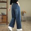 LANGSHA Jeans Larges Brodés Taille Haute pour Femme