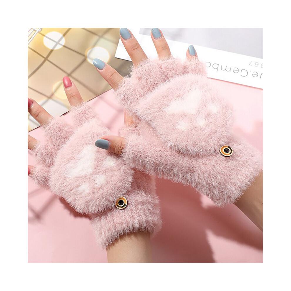Mink Gloves Cat Claw Winter Warm Wool Touchscreen Gloves Flap Cover Women Men Fingerless Flip Gloves Knitted Mittens Glove