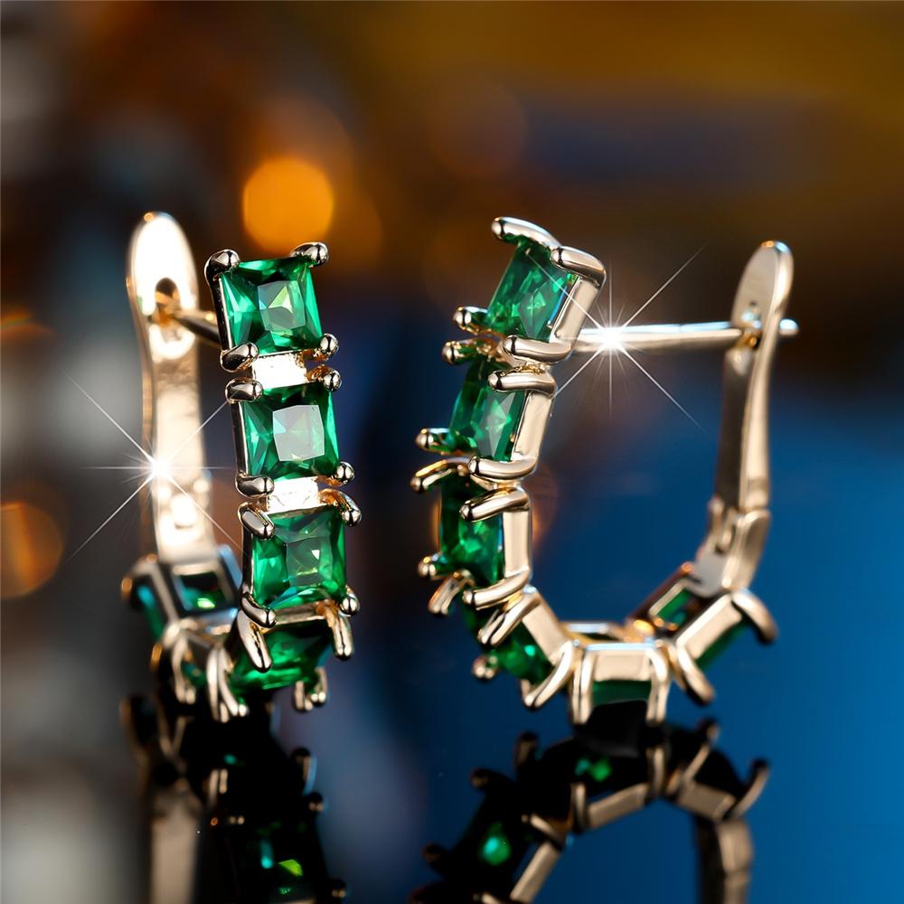 Boucles d'oreilles créoles mignonnes pour femme avec pierre en zircon vert Couleur Or de Luxe Mariage Pour Femmes