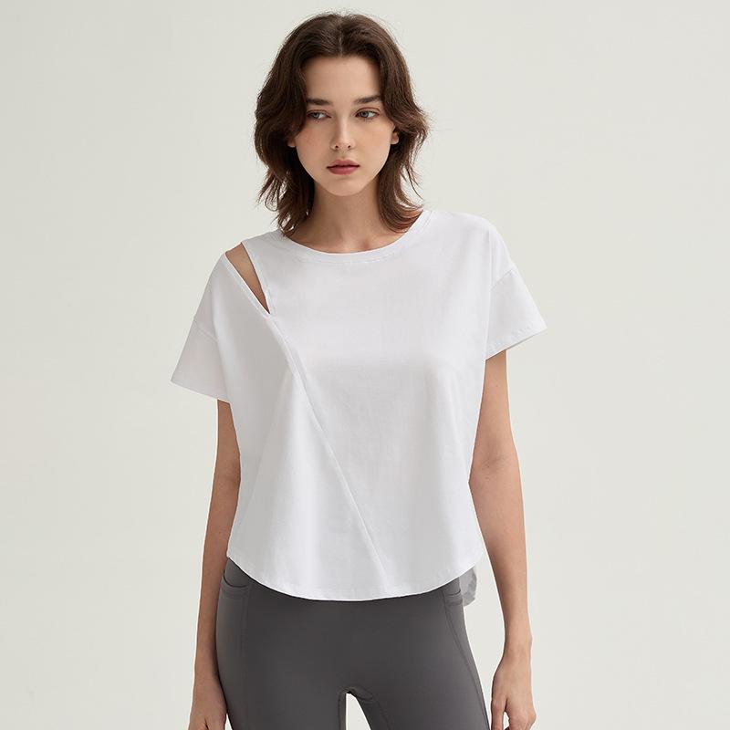 

Легкая футболка для йоги и фитнеса: Свободный крой, Эластичный, Короткий рукав, Моделирующий дизайн для бега и тренировок Medium белый
