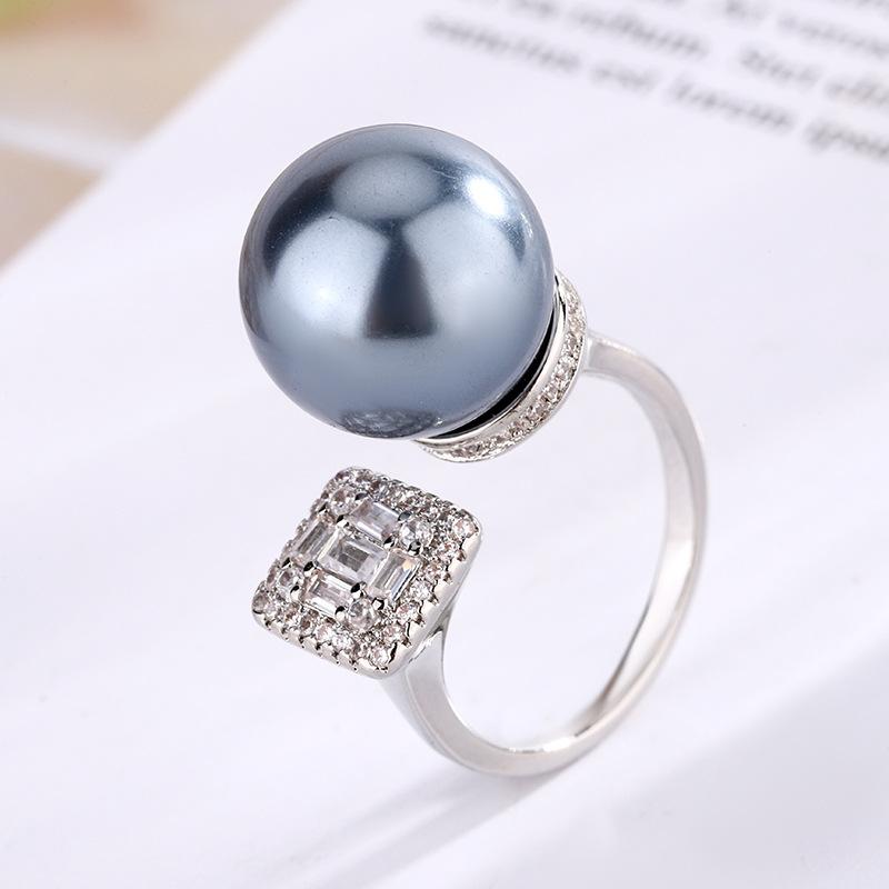 Jewelry Copper Platinum Plated Pearl Adjustable Ring Women 14Mm