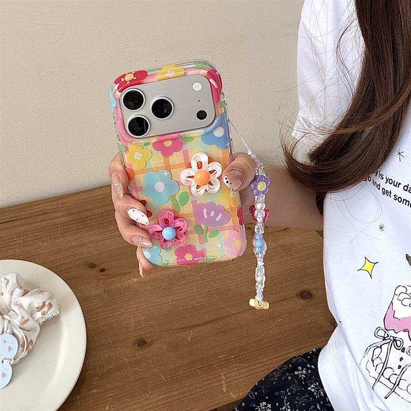 Colorful Plaid 3D Flower Case for iPhone 17, 16 Pro Max, and 15 Pro