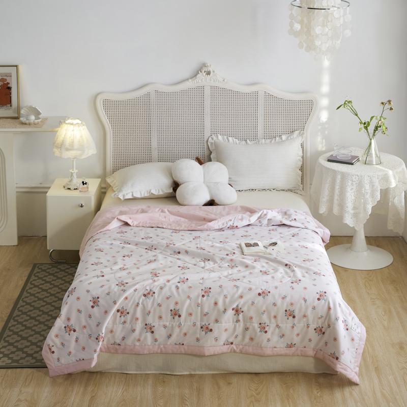 Fresh Floral Summer Quilt 100% Cotton Botanical Flower Pattern Soft Lightweight Quilted Quilt Home Travel Multifunction Blanket