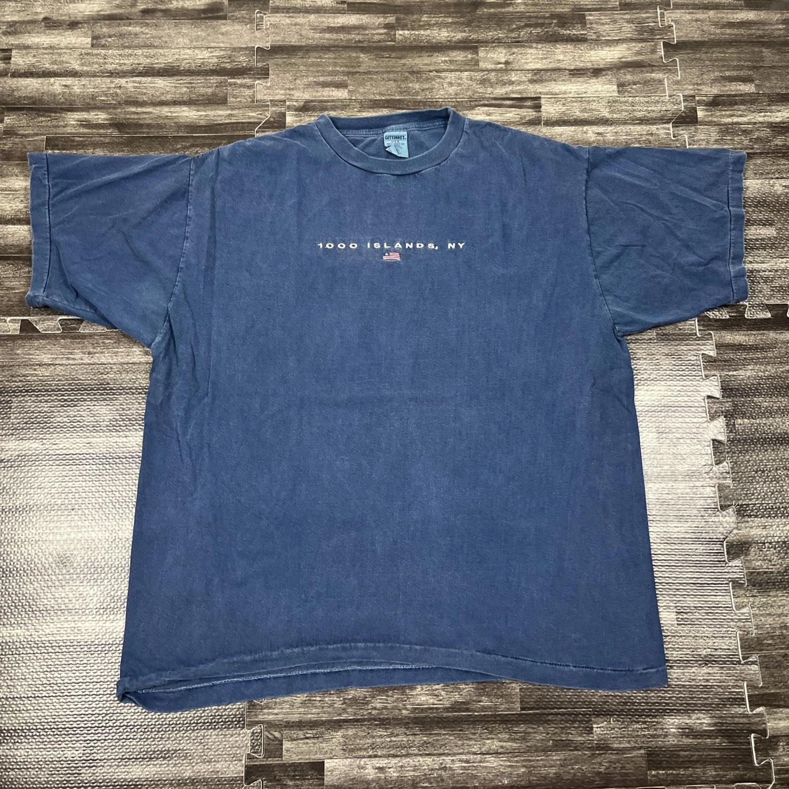 

Винтажная футболка 1000 островов Нью-Йорк с одинарным швом Синяя 2XL XXL VTG 90-е S