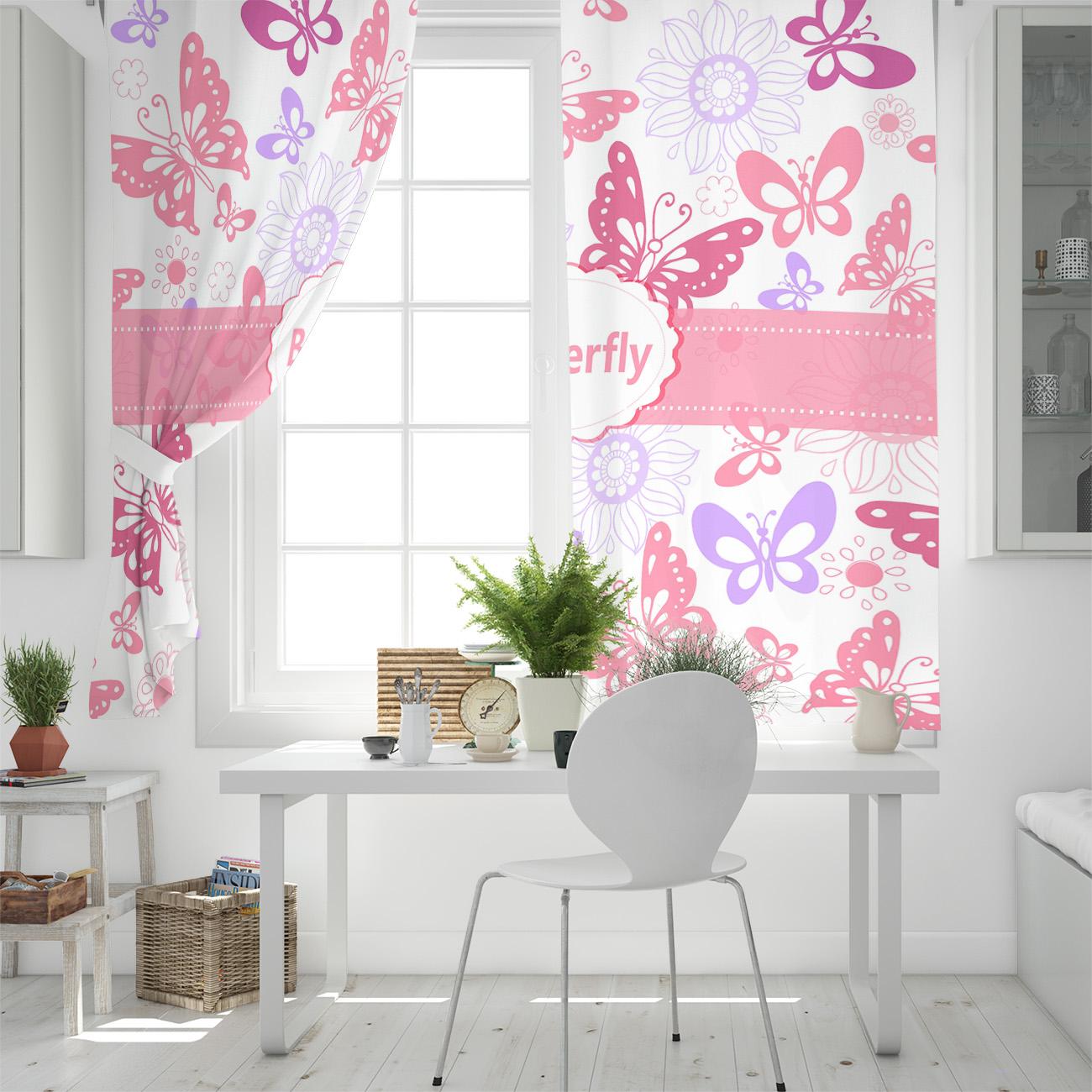 Розовый цветок бабочки Оконные шторы Сценические шторы для гостиной Декоративные элементы — фото 5