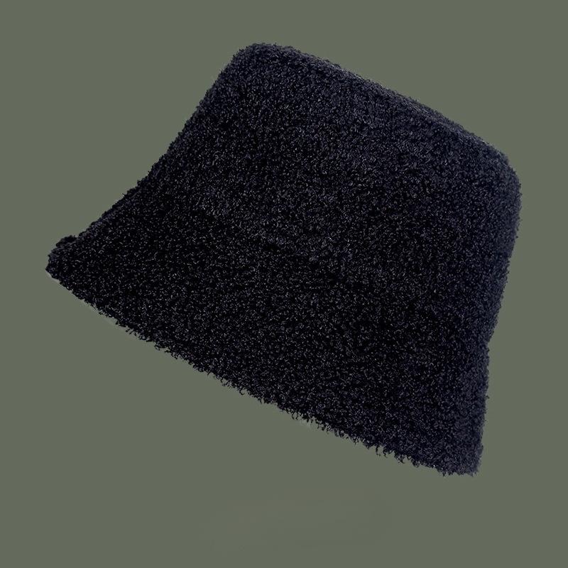 Japanese big-eave bucket hat women's autumn and winter new teddy velvet solid color lamb wool warm versatile wide-brimmed basin hat