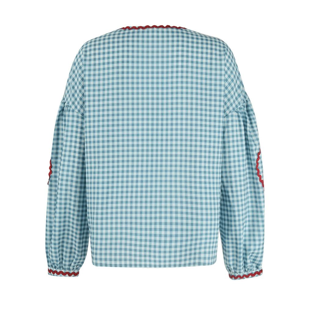 Chemise à carreaux décontractée à manches longues pour femme, haut ample à bretelles et poche en forme de cœur