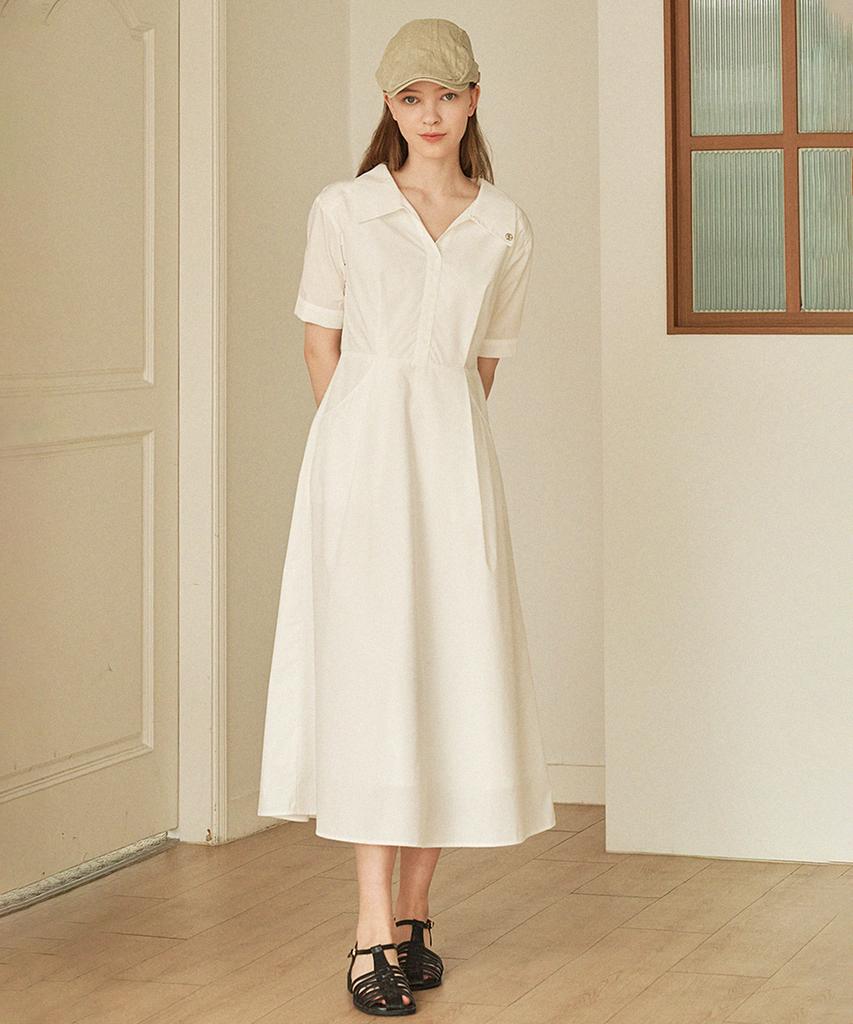 MICANE Apfelblüten M-Point Open Collar Long Dress