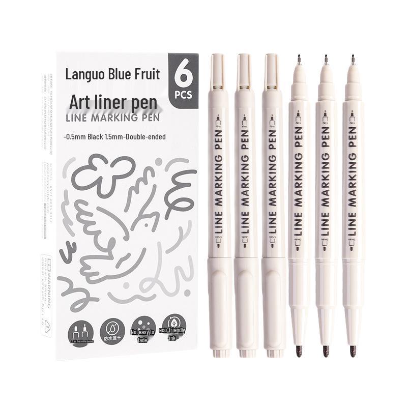 Blaues Frucht Doppelspitzen-Fineliner-Stiftset für Studenten: Ideal zum Zeichnen, Konturieren und Journaling.