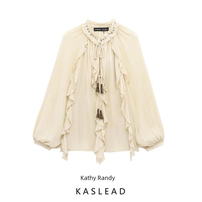 Kaslead New Arrival Women's Clothing Fashion Style Laminated Decoration Romantic Style Casual Long Sleeves Shirt 5770026