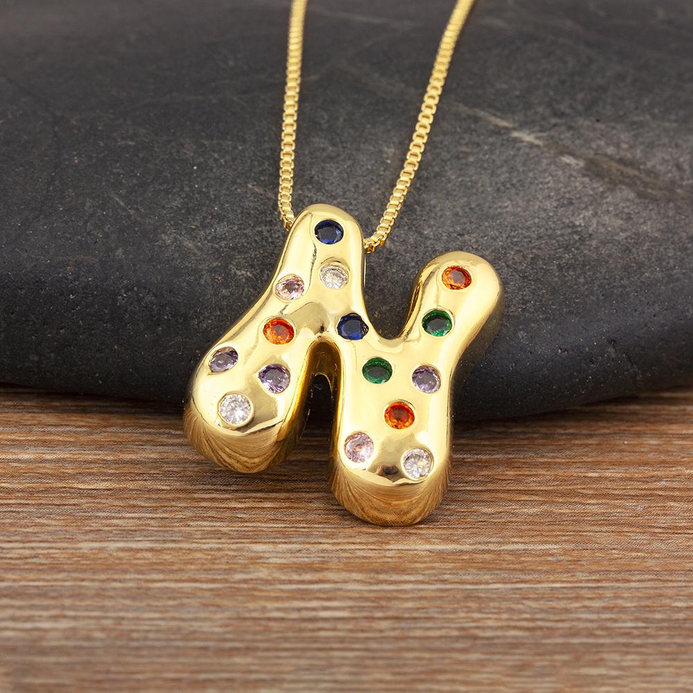 Nidin New Fashion 26 A-Z Letters Initials Alphabet Pendant Necklace For Women Men Inlaid Colorful Zircon Jewelry Accessories