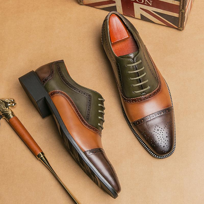 

Мужские модные туфли-броги Triple Joint смешанных цветов, мужские деловые кожаные туфли, мужские туфли-оксфорды, чернильно-зеленые офисные туфли 39