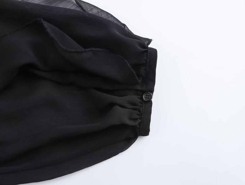 2025 Spring Women's European-American Layered V-neck Long-Sleeve Fashion Shirt