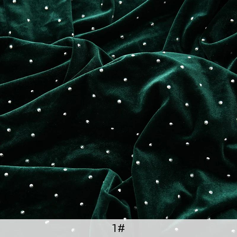 150x45/180cm Elastic Knitted Rhinestone Velvet Fabric For Evening Dresses, Stage Clothes Christmas Decoration Fabrics TJ20611