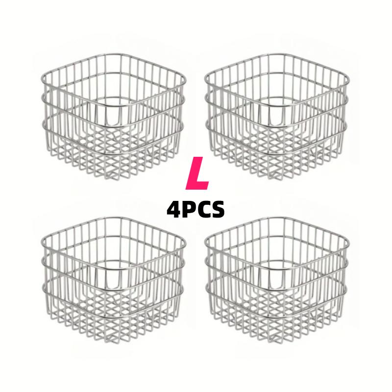 4pcs Stainless Steel Storage Baskets with Open Weave Design Multi-Purpose Organizer for Bathroom Kitchen Desk Storage Resistant