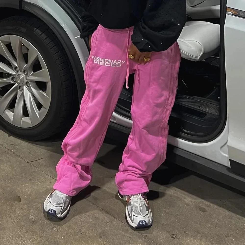 RogueWave Hip-hop Straight Pants for Men and Women Y2k High Street Harajuku Retro Striped Printed Pants American Knitted Casual Pants