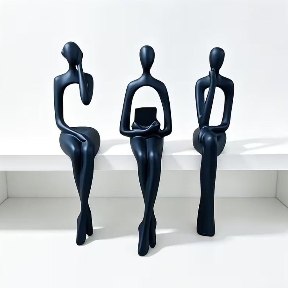 3 Stück 3D-gedruckte Denkfigur Rand-Sitzer Dekoration Hohl Lesende Denkfigur Zuhause Bar