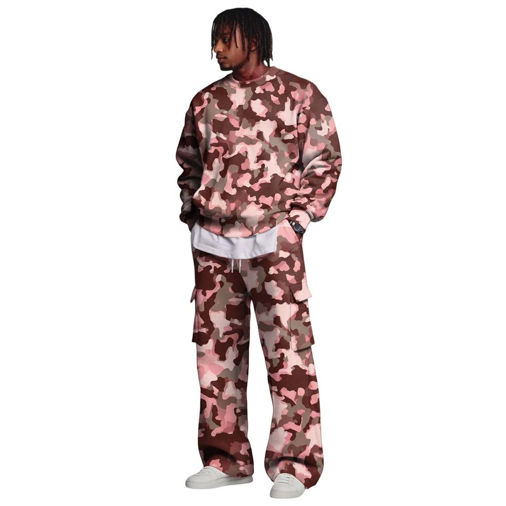 Set da Uomo con Felpa a Strati e Pantaloni Cargo con Vita Elasticizzata