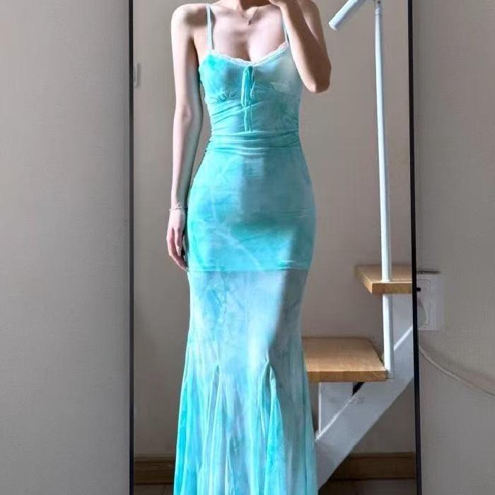 Summer Pure Desire Patchwork Slim-fit Fishtail Camisole Dress