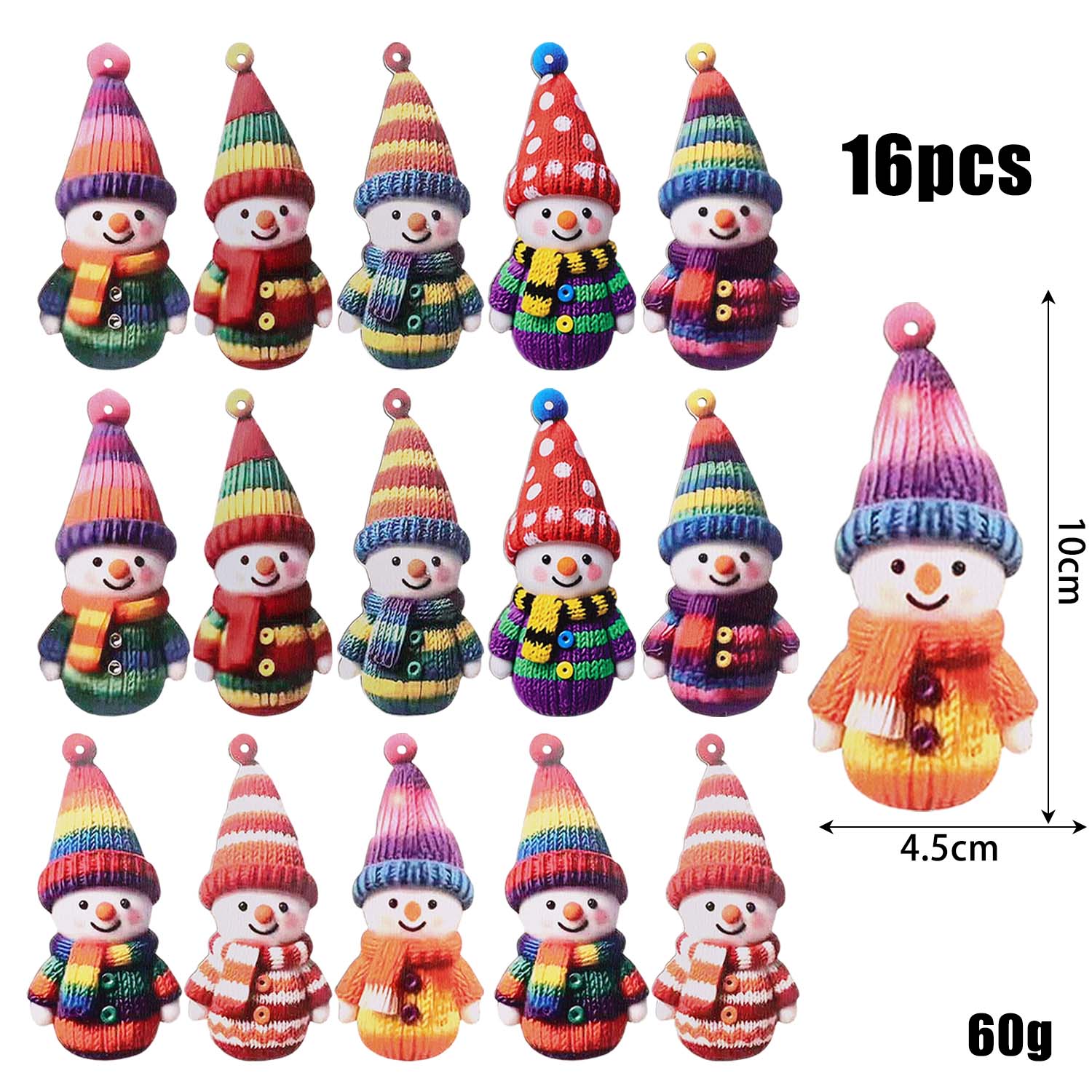 

64/16pcs Colorful Snowman Wooden Pendants for Xmas Tree Ornaments Christmas Wood Rainbow Hats Snowman Pendant Party Decor Gifts 16pcs- (1 set)