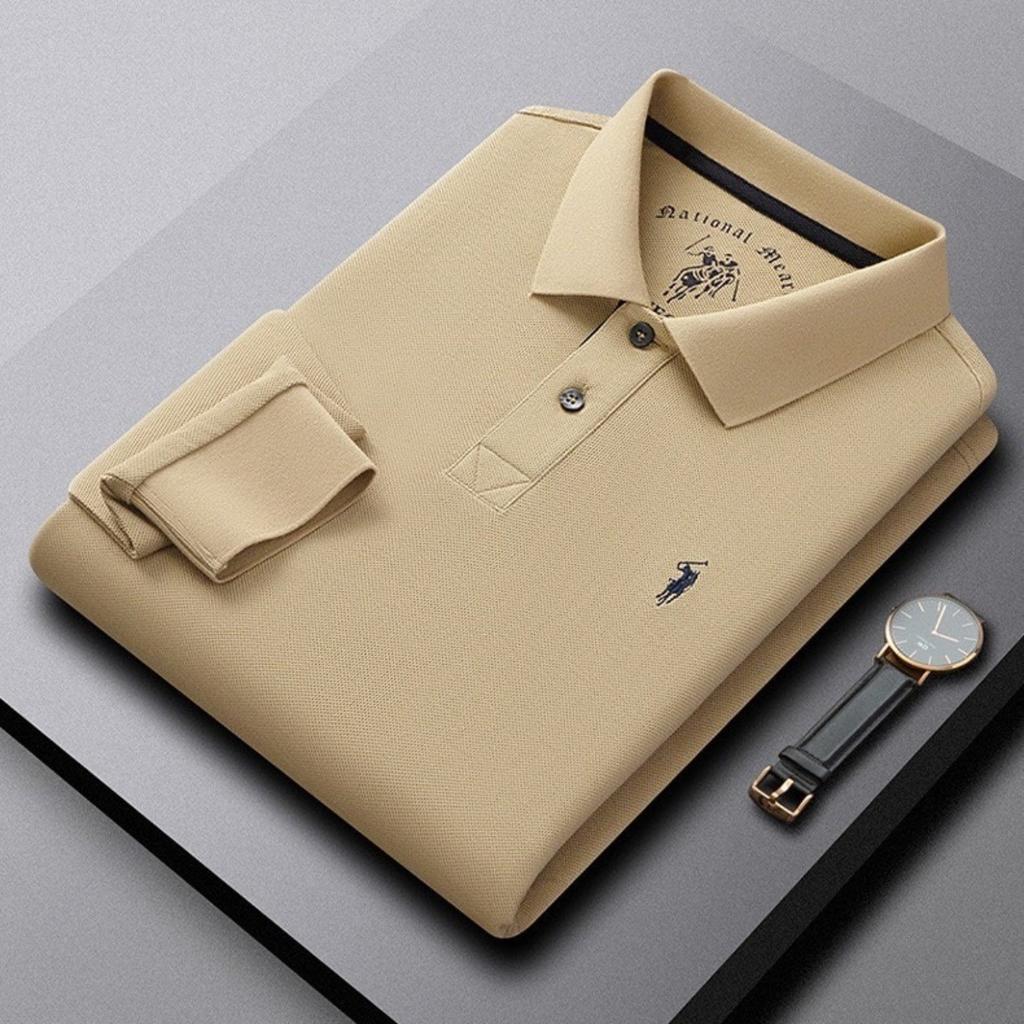 STORN New Men's Long Sleeved Polo Shirt Breathable Lightweight Shirt Luxurious Top Casual Men's Polo Shirt