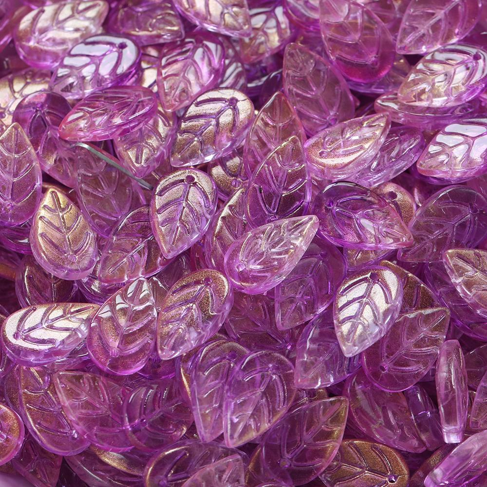 10 30pcs/lot Gradient Leaf Shaped Glass Pendant Beads Transparent Spacer Beads For DIY Bracelet Necklace Making Accessories