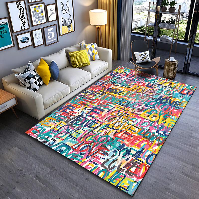Colorful Graffiti Love Pattern suitable as a non-slip mat for the living room or bedroom sofa