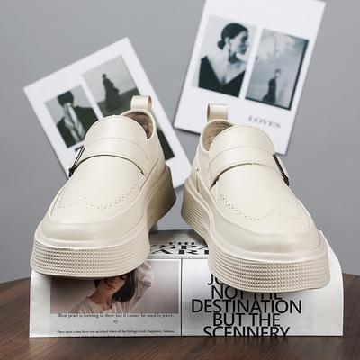 Herren Plateau Leder Freizeitschuhe im britischen Stil Designer Slipper für lässiges Outdoor-Walking Büro Faulenzer Schuhe