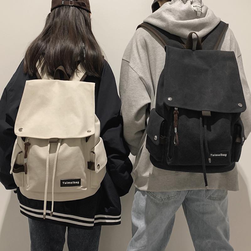 Unisex Canvas Backpack for Students - 15.6 Inch Laptop Bookbag with Drawstring Flap