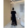 Plus Size Loose Stitching Lace T-shirt Black Dress Women