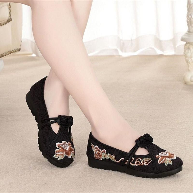 Fashion Sapatos Femininas Women Cute Sweet Wine Red Retro Traditional Anti Skid Slip On Loafers Lady Fashion Black Comfort Shoes E495