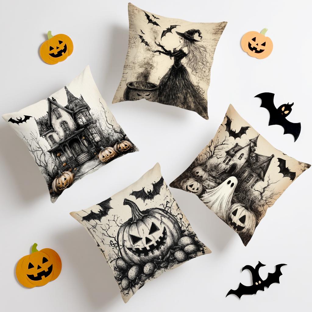 Pumpkin Witch Castle Ghost Pillowcase Printed Polyester 45X45Cm Throw Pillowcover Decorative Sofa Cushion Pillowslip Home Decor