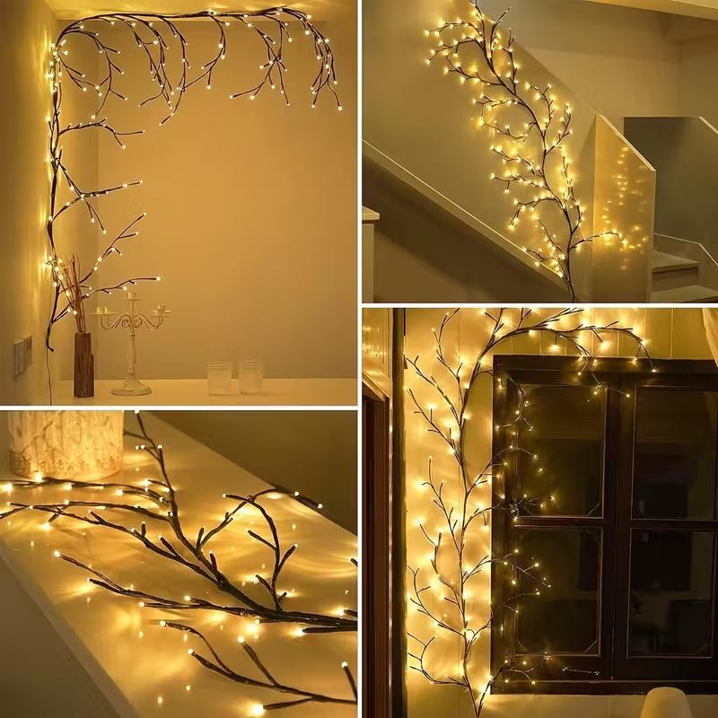 1PC 144LED Flexible Willow Vine Lights 8 Modes USB Powered Warm White Willow Vine Lights for Bedroom Living Room Christmas Decor