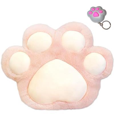 TATOTTE Cat Plush Toy, Cute Paw Print Cushion, Side-Accessory Storage Pocket, Fluffy Body Pillow, 25x32cm, Includes Mini Light (Paw Print Pink)