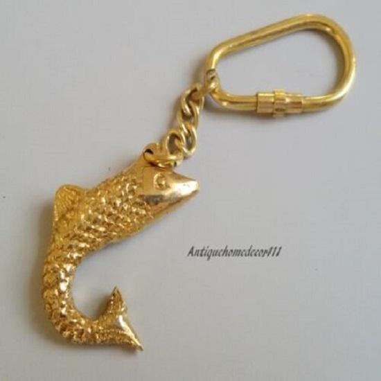 Lot von 50 Stück antiken Vintage-Messing-Fisch-Schlüsselanhänger, maritimer Schlüsselanhänger