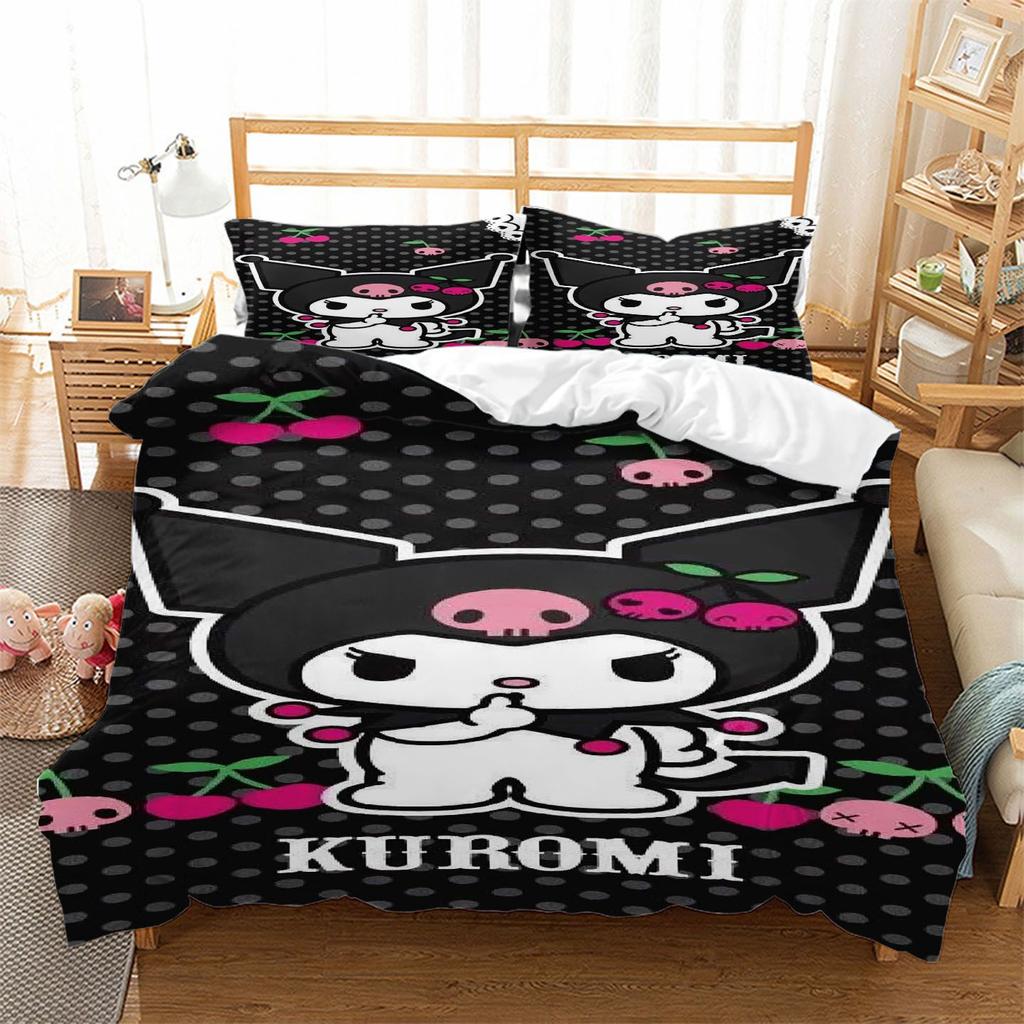 Hot Cartoon Character Kuromi Bedding Setkuromi Melody Duvet Cover Bed Set Quilt Cover PillowcaseKing Queen Size Bedding Set