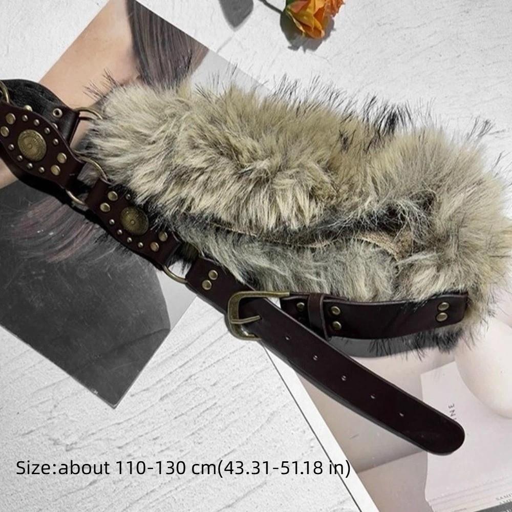 Faux Fur Waist Chain Punk Fur Waistband New PU Leather Fur Belt  Hiphop