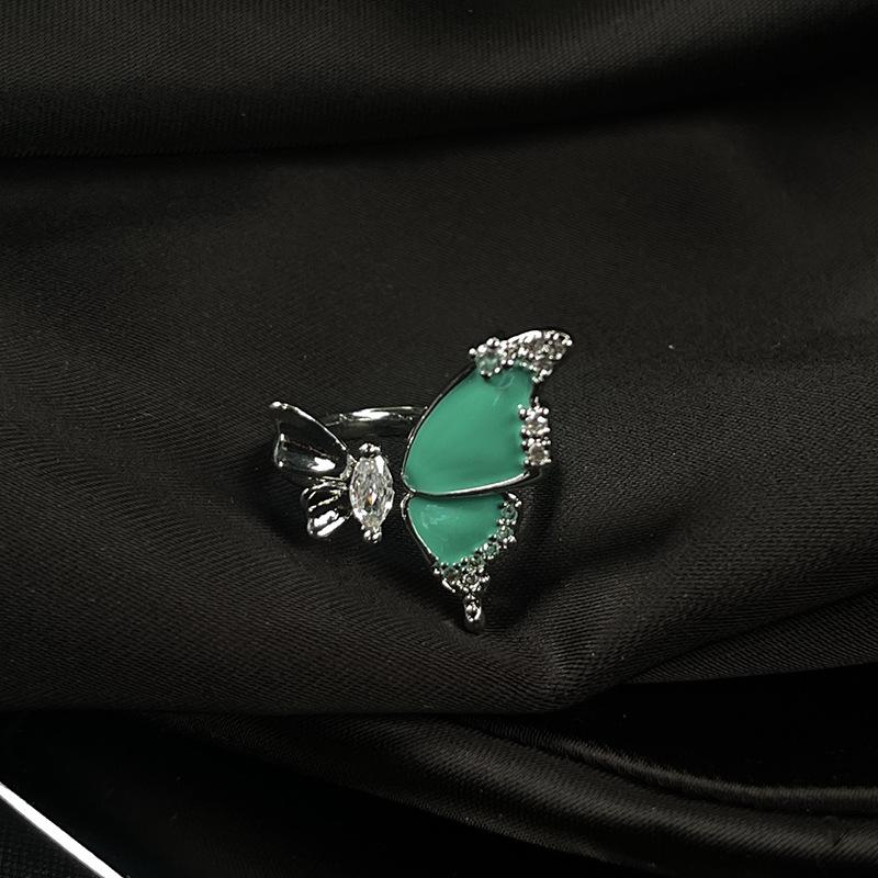 Butterfly Dripping Oil Open Ring, Personality, Niche Design, Cold Wind Ring, Stacked Index Finger Ring, Female