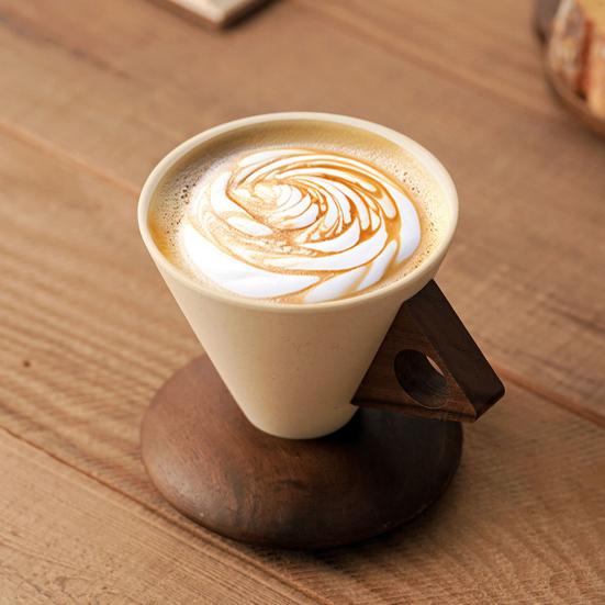 Cone Coffee Cup & Saucer Set Mid-Century Modern Cone Mug with Wooden Handle Handcrafted Ceramic Latte Mug Home Cafe Decor Gift for Coffee Lovers