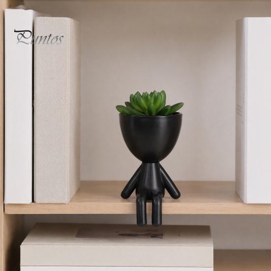 Office Desk Planter 3D Printed Sitting Human Figure Succulents Planter, 2-in-1 Desktop Pot & Decor Ornament, Matte Finish Flowerpot One-Piece