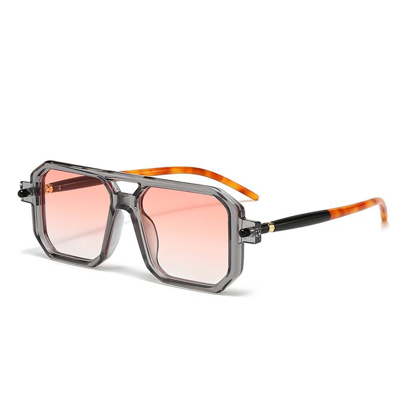 Unisex Double-Beam Polygonal Frame Sunglasses - Retro Modern Street Style with Flat Lenses