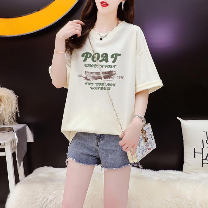 

2025 summer new women s printed cotton short-sleeved t-shirt design sense half-sleeved loose student top ins tide 3XL