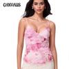 Women's New Printed Camisole Lace Waist Cinching Tank Top