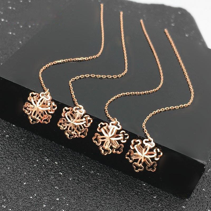Purple Gold Snowflake Earrings Simple Hanfu Rose Gold Plated Flower Earrings Colored Gold Fringed Earrings